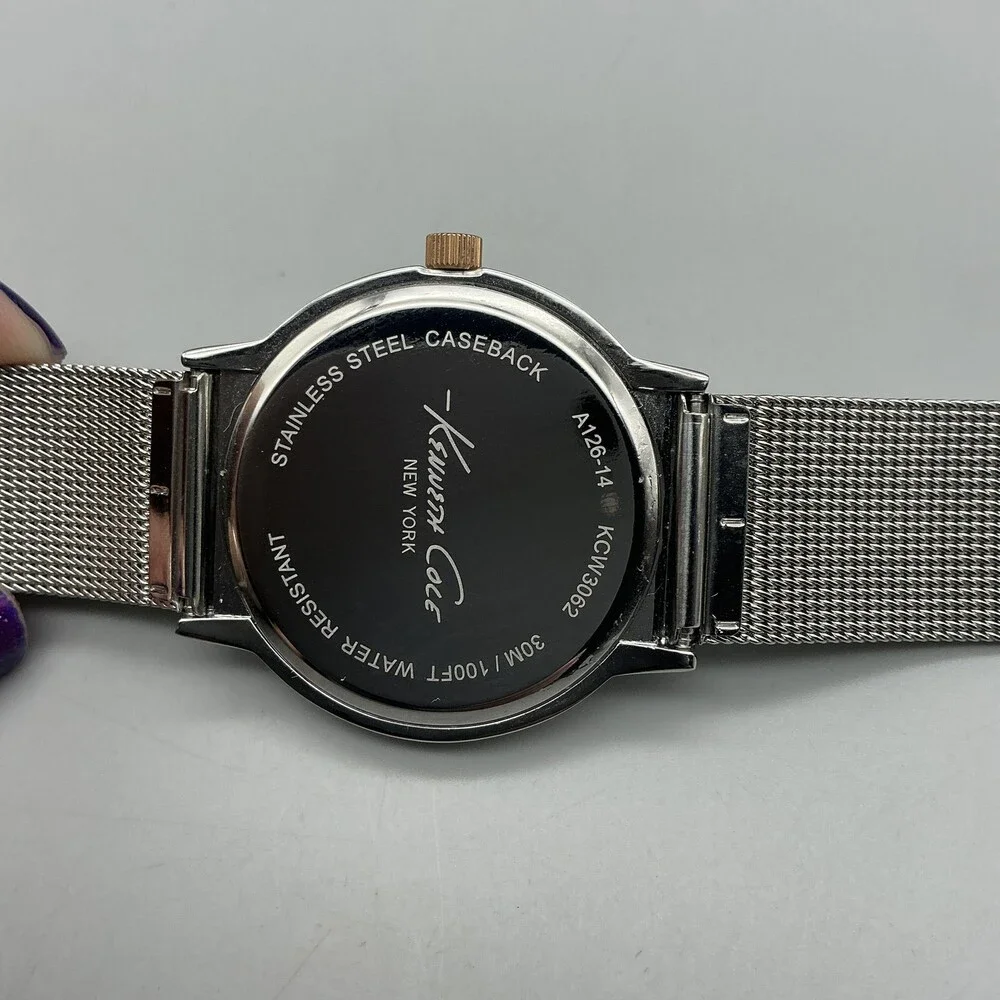 Kenneth Cole Mens Watch 42mm Silver Dial Stainless Mesh Band KCW3062 New Battery